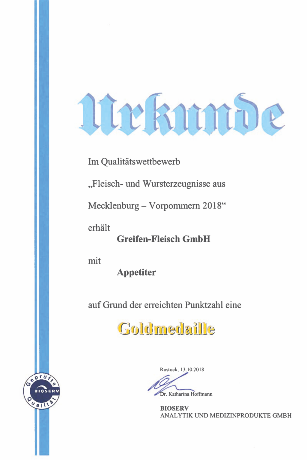 Wettbewerb Urkunde Appetiter