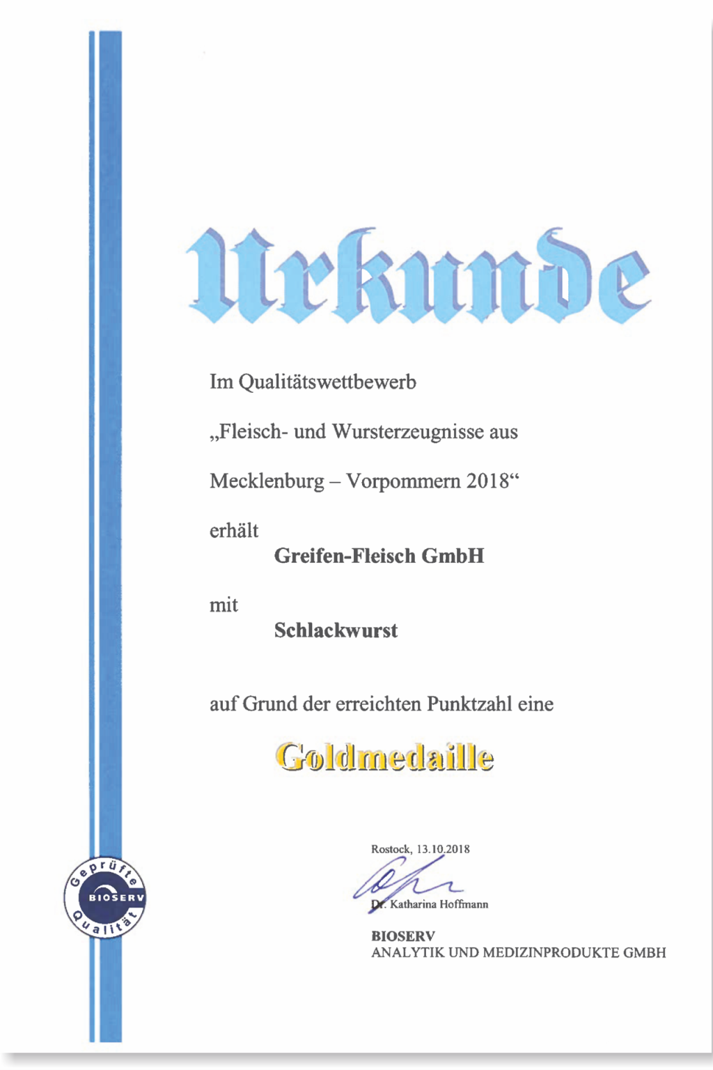 Wettbewerb Urkunde Schlackwurst